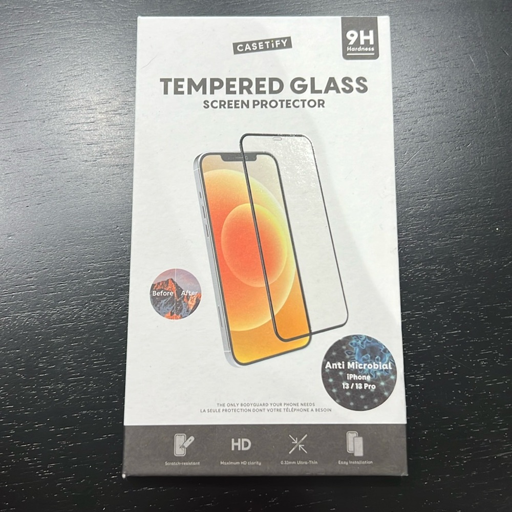 Casetify tempered glass anti microbial screen protector for iPhone 13/13 pro